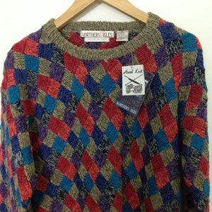 Northern Isles Knitted by Hand L Men Check Sweater